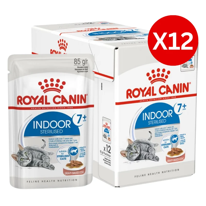 Royal Canin Indoor Sterilised 7+ in Chunks In Gravy Cat Wet Food 85G - Pack of 12