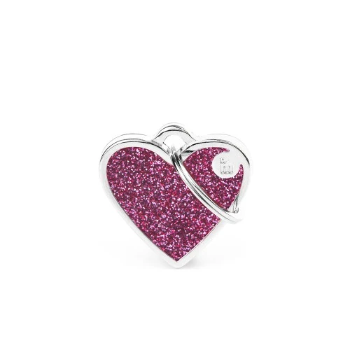 My Family Shine Small Glitter Heart ID Tag - PINK/2.5X2.5CM