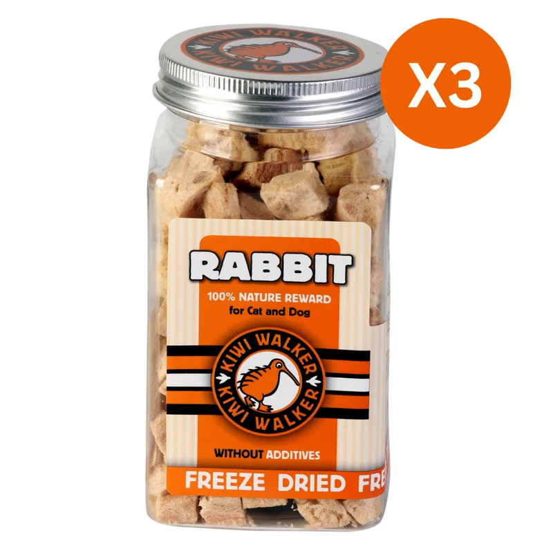 KIWI WALKER Freeze Dried Grain Free Snack Rabbit Cubes Dog & Cat Treats 75G - Pack of 3
