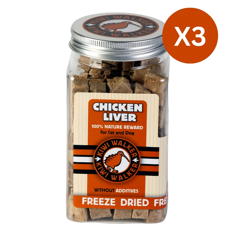 KIWI WALKER Freeze Dried Grain Free Snack Chicken Liver Cubes Dog & Cat Treats 115G - Pack of 3