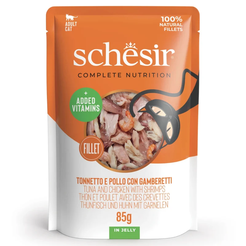 Schesir Tuna & Chicken With Shrimps In Jelly Adult Wet Cat Food 85G