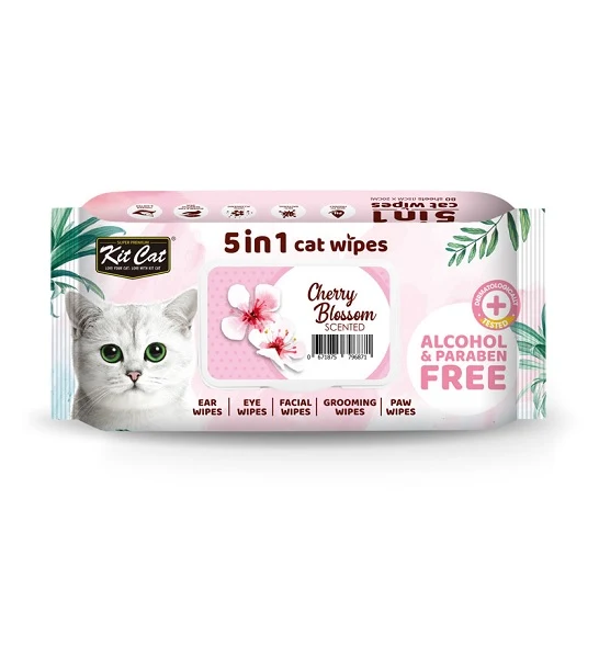 Kit Cat 5 in 1 Cherry Blossom Scented Cat Wipes 80pcs