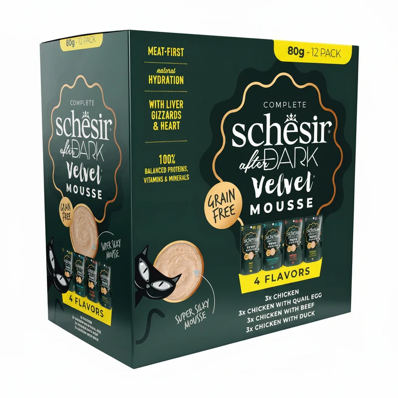 Schesir After Dark Velvet Mousse In Broth Wet Cat Food Variety Pack 12x80g