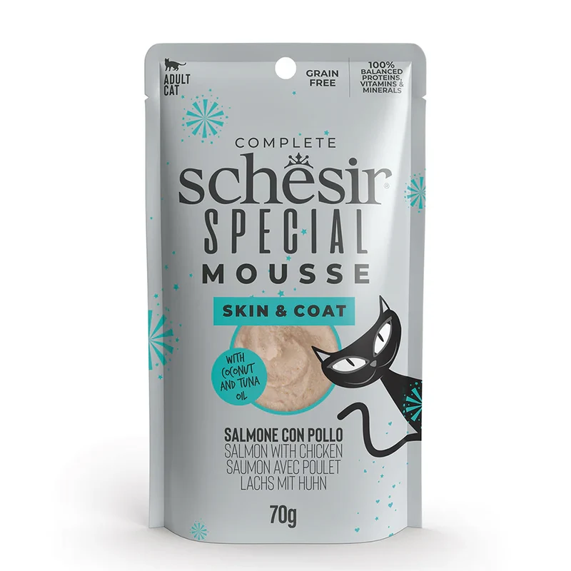 Schesir Special Mousse Skin & Coat Salmon With Chicken Adult Wet Cat Food 70G
