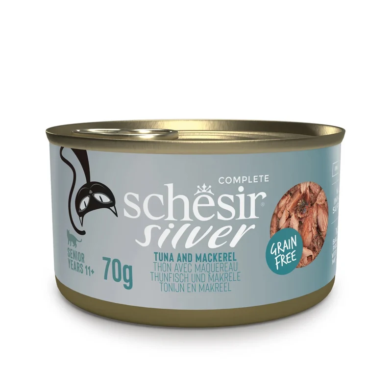 Schesir Silver Wholefood Tuna & Mackerel Senior Wet Cat Food In Broth 70G