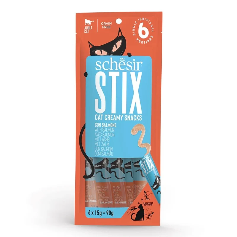Schesir Stix Salmon Cream Snack Adult Cat Treats 90G 6x15G