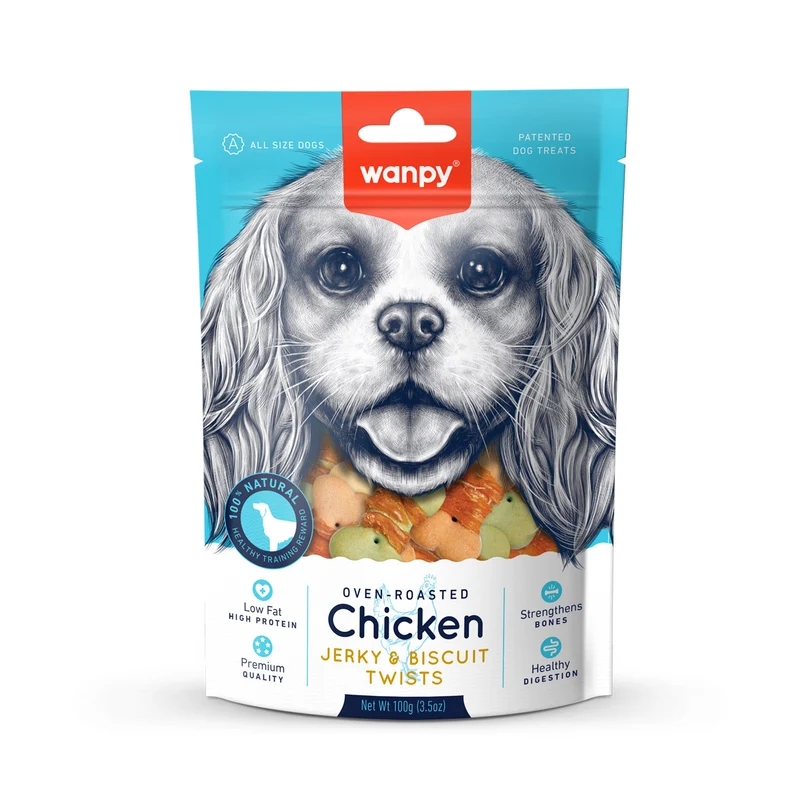 Wanpy Chicken Jerky & Biscuit Twists Dog Treats 100G