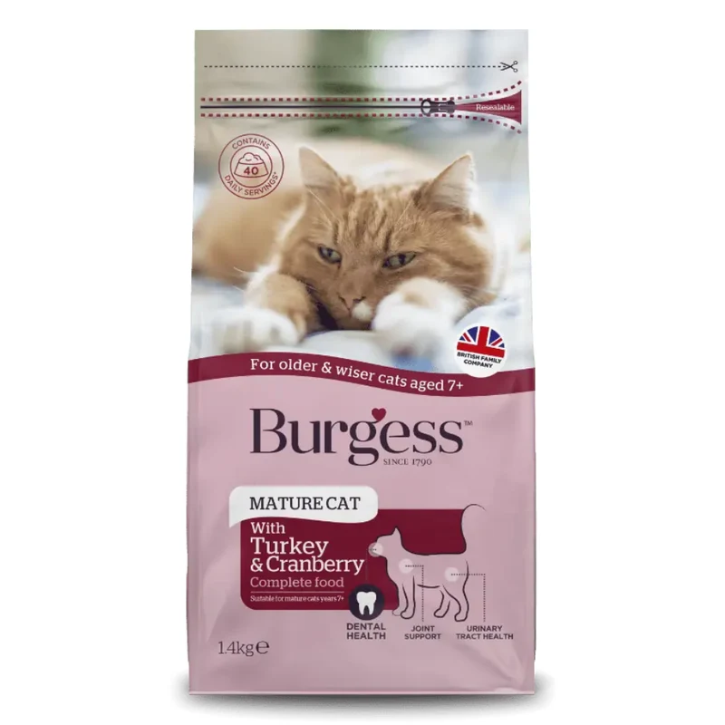 Burgess Mature Cat Dry Cat Food Turkey & Cranberry 1.4KG
