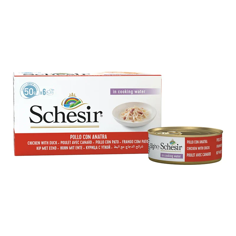 Schesir Chicken & Duck In Broth Multipack Adult Wet Cat Food 6X50G