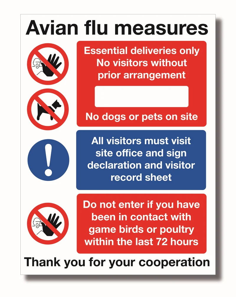 Avian Flu Measures Warning Sign, 480mm x 360mm