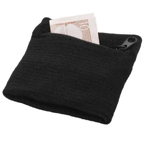 Brisky performance wristband with zippered pocket - Solid black