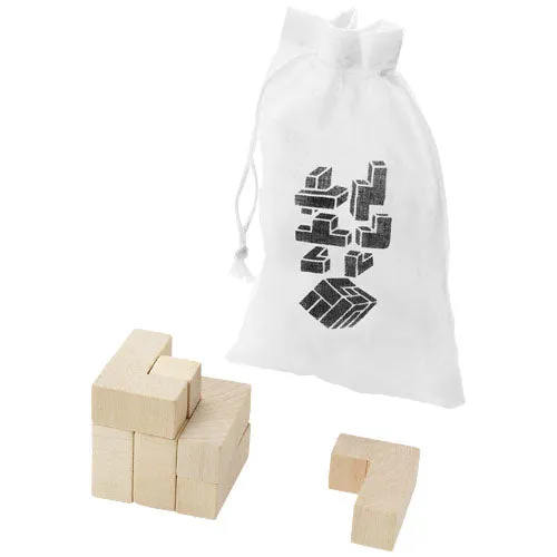 Solfee wooden squares brain teaser with pouch - Natural