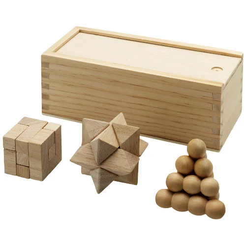 Brainiac 3-piece wooden brain teaser set - Natural