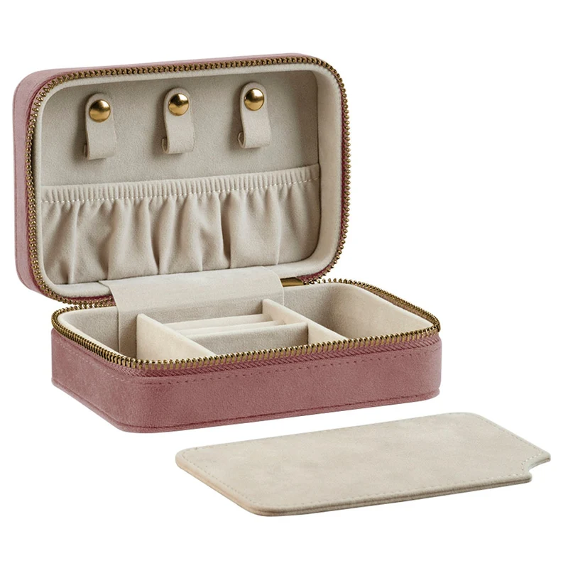 Rose Quartz - Velvet travel jewellery box