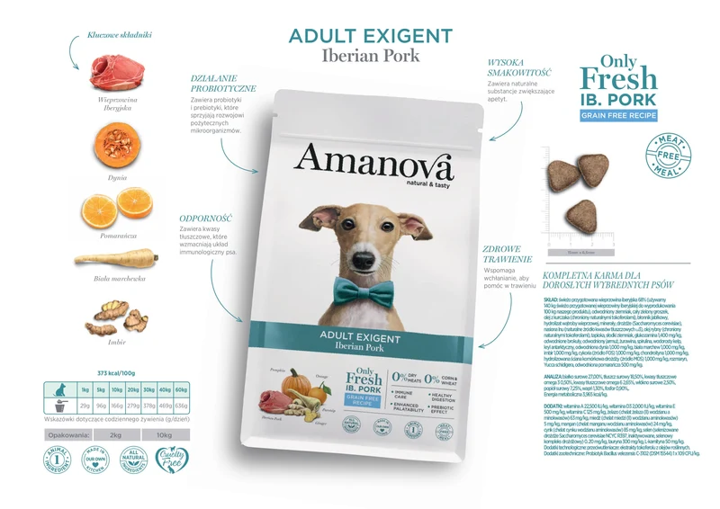 Amanova Dog Adult Exigent Iberian Pork - 68% świeżej wieprzowiny iberyjskiej